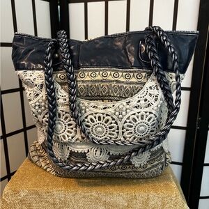 Navy and White Lace Hobo Bag
